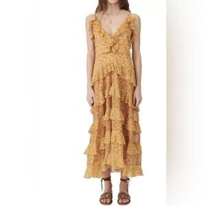NWT MAJE Rissol Floral Ruffle Sleeveless Cotton Maxi Dress Size US 6